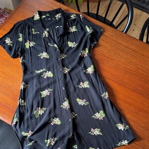 Volcom Black Mini Dress with Pink & Green Floral Print